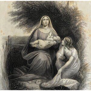 Baby Moses Bulrushes Steel Engraving 1872 Gustave Dore Victorian Art DWAA6